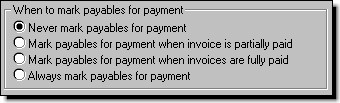 TravCom CS choices for when to mark A/P invoices to vendors and OS agents for payment.